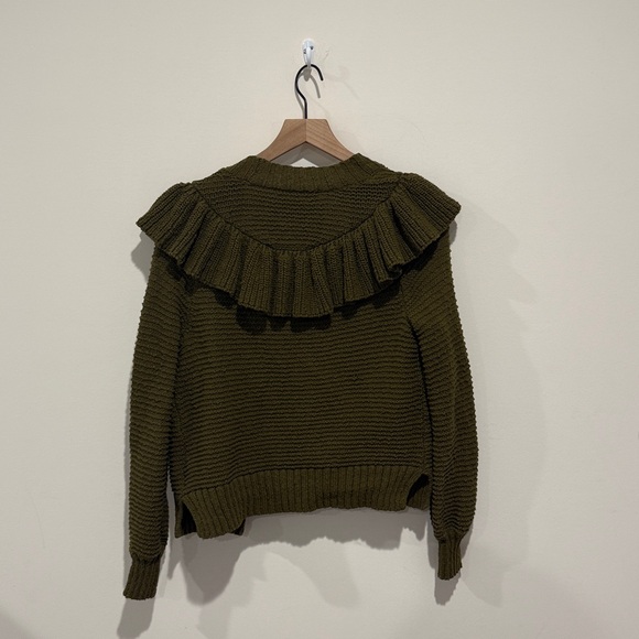 •  Madewell • Women’s Ruffle Cardigan Sweater Golden Spinach / Green/Brown XS - Picture 4 of 4